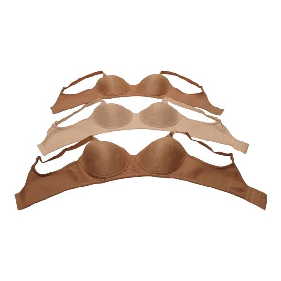 Lot Of 3 Vanity Fair beauty back bra beige White 36C 71380 Wireless Lace Overlay - Picture 3 of 8